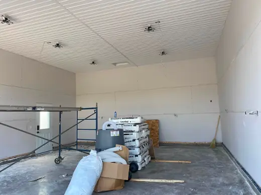 Commercial space, walls and ceiling boarded